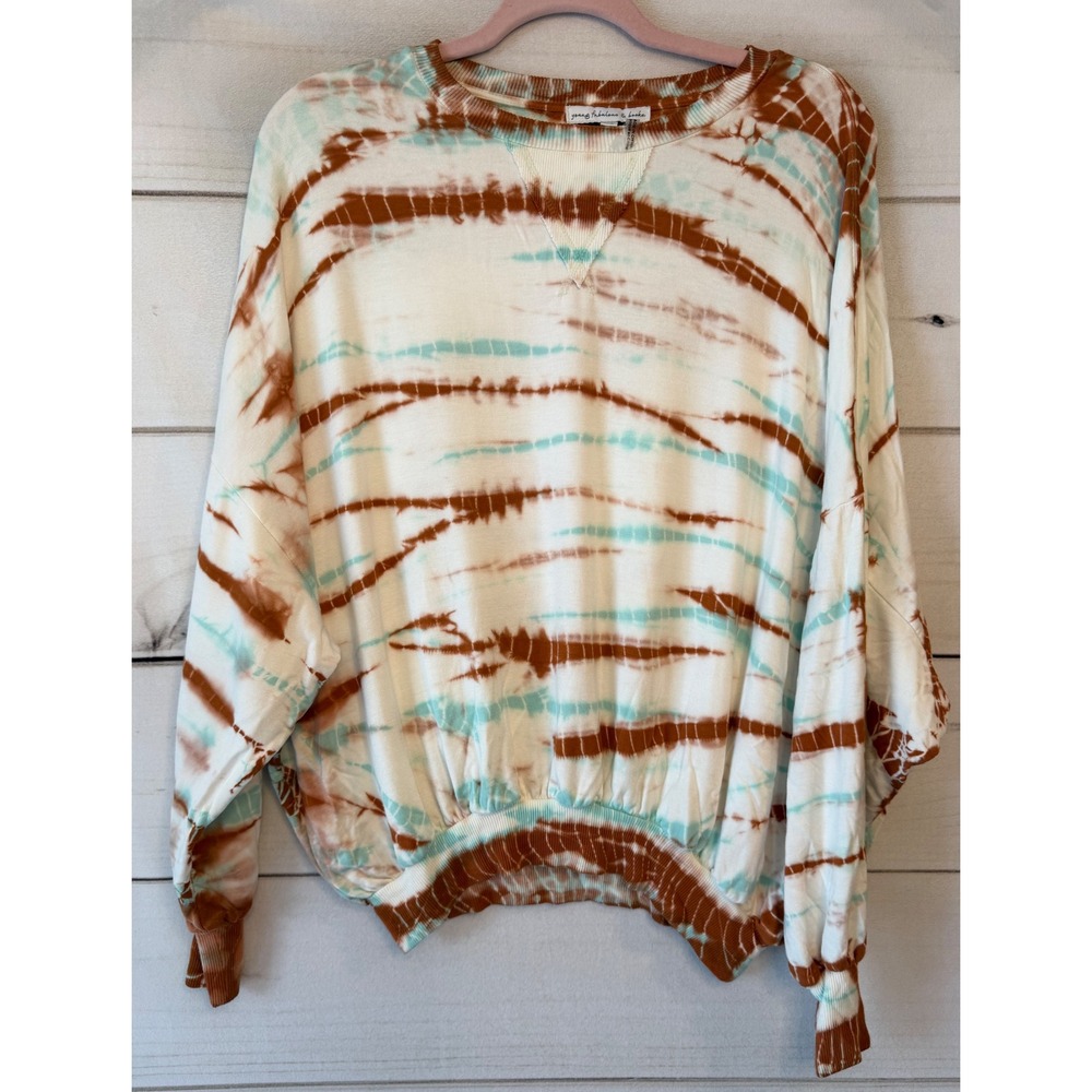 Young Fabulous & Broke Tie Dye Sweatshirt XS Brown Turquoise Boho Pullover